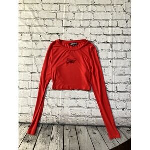 I.AM.GIA Brigid Red Long Sleeve Crop Top Black Embroidered Logo Small
